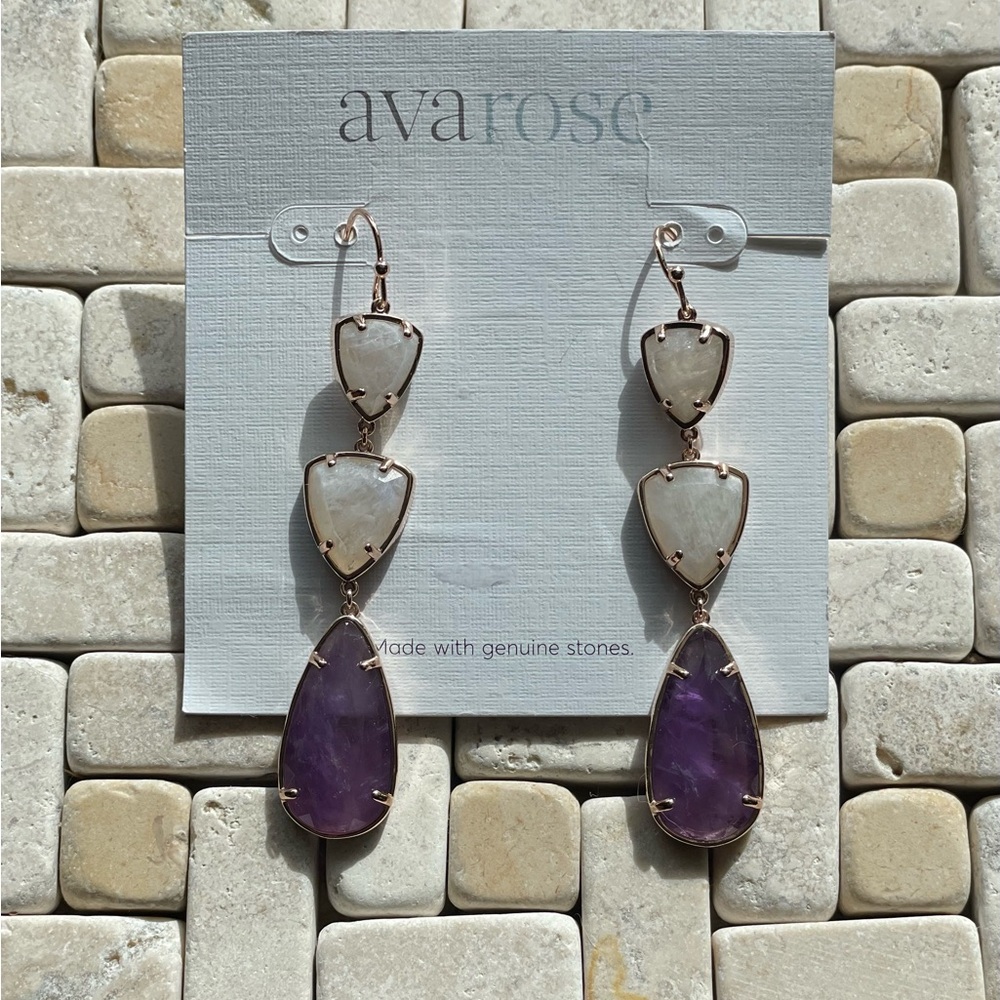 Ava Rose Gold-Tone Dangle Earrings with moonstone and amethyst.